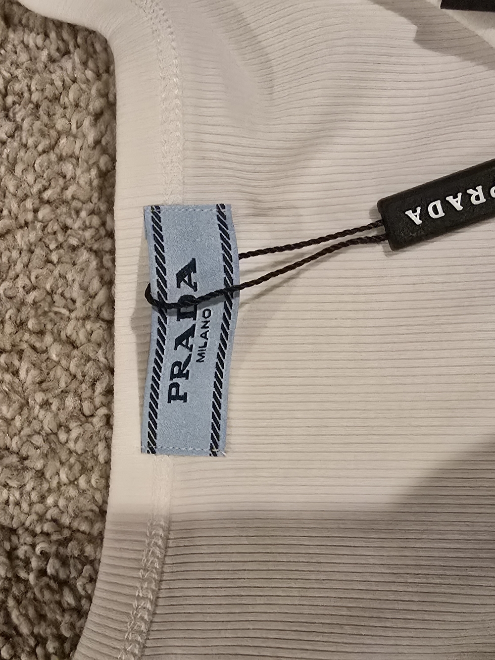 Prada Cream Ribbed Tank with Triangular Logo Plaque - Picture 5 of 9